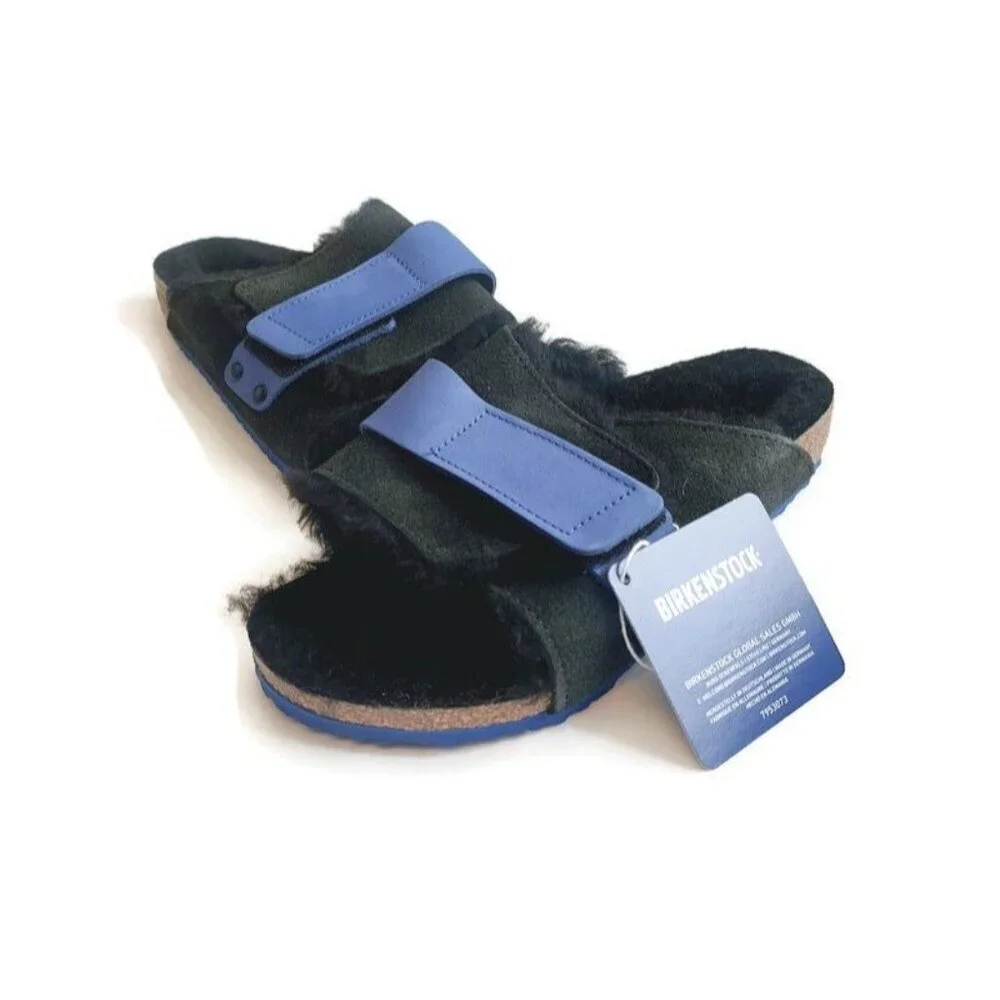 Birkenstock Size 3 Kyoto Teddy Kids Suede Sandals Shearling Lined EU 34 Black